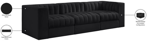 Talia Black Velvet Performance Fabric Upholstered Sofa, 3-Piece (Style 2)
