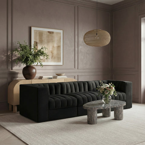 Talia Black Velvet Performance Fabric Upholstered Sofa, 3-Piece (Style 2)