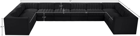 Talia Black Velvet Performance Fabric Upholstered Sectional, 10-Piece