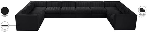 Talia Black Velvet Performance Fabric Upholstered Sectional, 10-Piece