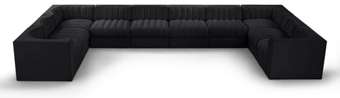 Talia Black Velvet Performance Fabric Upholstered Sectional, 10-Piece