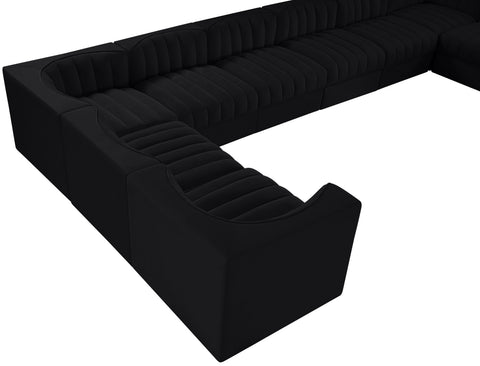 Talia Black Velvet Performance Fabric Upholstered Sectional, 10-Piece