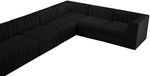 Talia Black Velvet Performance Fabric Upholstered Sectional, 10-Piece