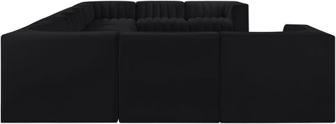 Talia Black Velvet Performance Fabric Upholstered Sectional, 10-Piece