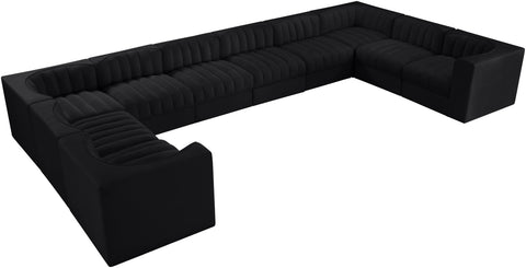 Talia Black Velvet Performance Fabric Upholstered Sectional, 10-Piece