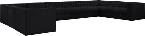 Talia Black Velvet Performance Fabric Upholstered Sectional, 10-Piece