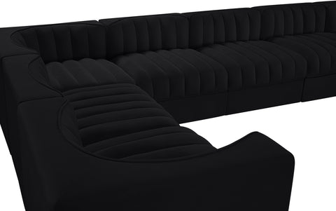 Talia Black Velvet Performance Fabric Upholstered Sectional, 10-Piece