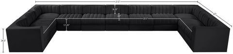 Talia Black Velvet Performance Fabric Upholstered Sectional, 11-Piece