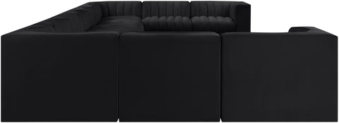 Talia Black Velvet Performance Fabric Upholstered Sectional, 11-Piece