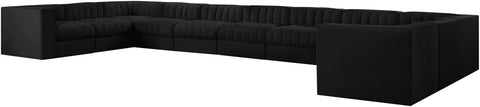 Talia Black Velvet Performance Fabric Upholstered Sectional, 11-Piece
