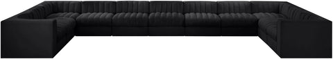 Talia Black Velvet Performance Fabric Upholstered Sectional, 11-Piece