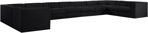 Talia Black Velvet Performance Fabric Upholstered Sectional, 11-Piece