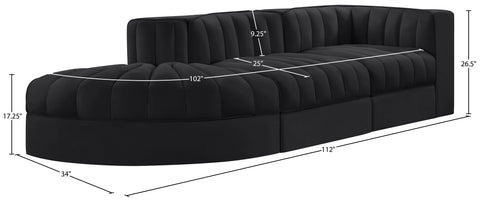 Talia Black Velvet Performance Fabric Upholstered Sectional, 3-Piece
