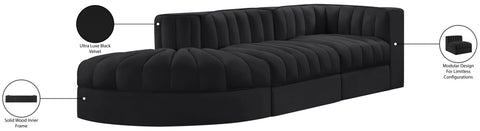 Talia Black Velvet Performance Fabric Upholstered Sectional, 3-Piece