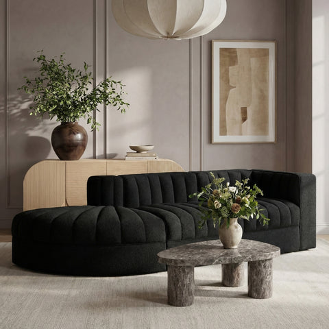Talia Black Velvet Performance Fabric Upholstered Sectional, 3-Piece