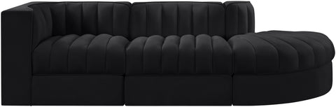 Talia Black Velvet Performance Fabric Upholstered Sectional, 3-Piece
