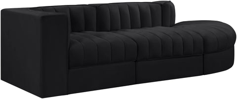 Talia Black Velvet Performance Fabric Upholstered Sectional, 3-Piece