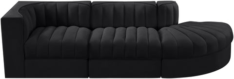 Talia Black Velvet Performance Fabric Upholstered Sectional, 3-Piece
