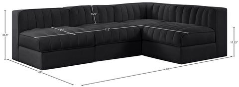Talia Black Velvet Performance Fabric Upholstered Sectional, 4-Piece