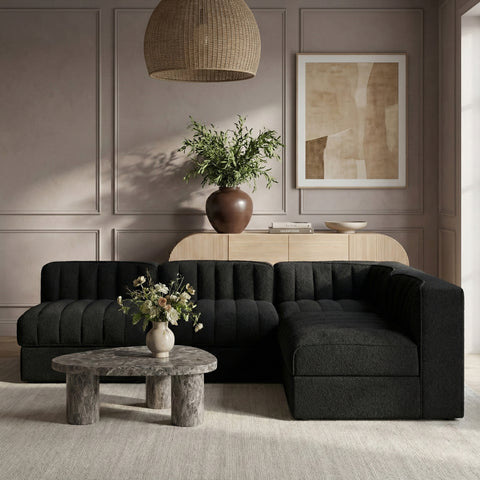 Talia Black Velvet Performance Fabric Upholstered Sectional, 4-Piece