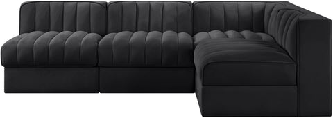 Talia Black Velvet Performance Fabric Upholstered Sectional, 4-Piece