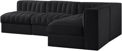 Talia Black Velvet Performance Fabric Upholstered Sectional, 4-Piece
