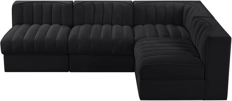 Talia Black Velvet Performance Fabric Upholstered Sectional, 4-Piece