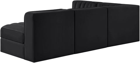 Talia Black Velvet Performance Fabric Upholstered Sectional, 4-Piece