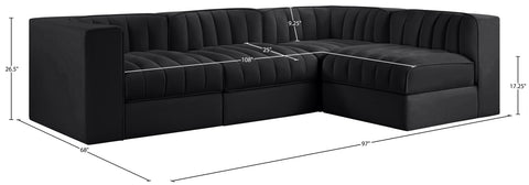 Talia Black Velvet Performance Fabric Upholstered Sectional, 4-Piece (Style 2)