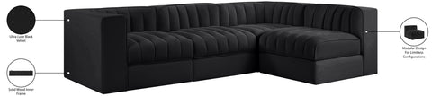Talia Black Velvet Performance Fabric Upholstered Sectional, 4-Piece (Style 2)