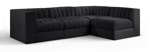 Talia Black Velvet Performance Fabric Upholstered Sectional, 4-Piece (Style 2)