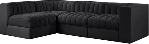 Talia Black Velvet Performance Fabric Upholstered Sectional, 4-Piece (Style 2)
