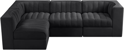 Talia Black Velvet Performance Fabric Upholstered Sectional, 4-Piece (Style 2)