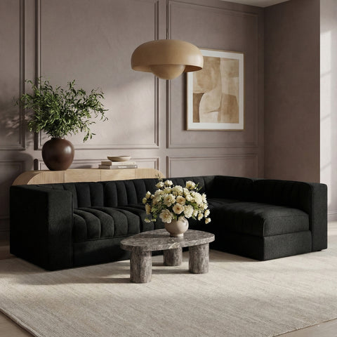 Talia Black Velvet Performance Fabric Upholstered Sectional, 4-Piece (Style 2)