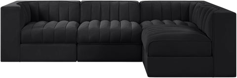 Talia Black Velvet Performance Fabric Upholstered Sectional, 4-Piece (Style 2)