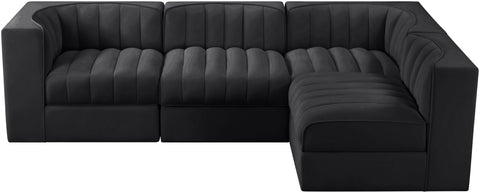 Talia Black Velvet Performance Fabric Upholstered Sectional, 4-Piece (Style 2)
