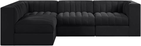 Talia Black Velvet Performance Fabric Upholstered Sectional, 4-Piece (Style 2)