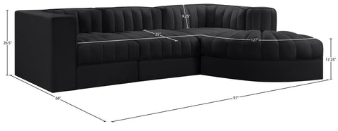 Talia Black Velvet Performance Fabric Upholstered Sectional, 4-Piece (Style 3)