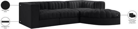 Talia Black Velvet Performance Fabric Upholstered Sectional, 4-Piece (Style 3)