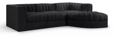 Talia Black Velvet Performance Fabric Upholstered Sectional, 4-Piece (Style 3)