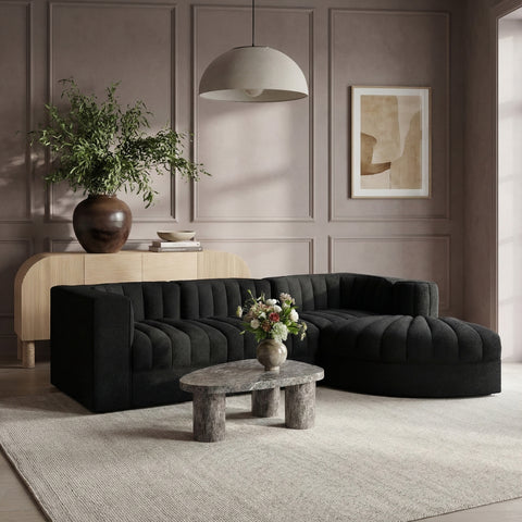 Talia Black Velvet Performance Fabric Upholstered Sectional, 4-Piece (Style 3)