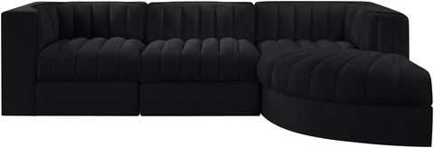 Talia Black Velvet Performance Fabric Upholstered Sectional, 4-Piece (Style 3)