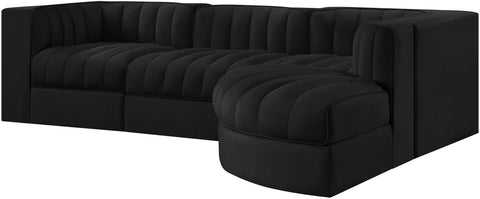 Talia Black Velvet Performance Fabric Upholstered Sectional, 4-Piece (Style 3)