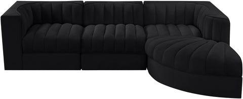 Talia Black Velvet Performance Fabric Upholstered Sectional, 4-Piece (Style 3)