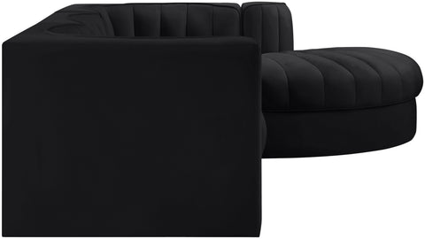 Talia Black Velvet Performance Fabric Upholstered Sectional, 4-Piece (Style 3)