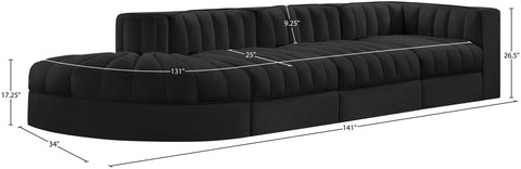 Talia Black Velvet Performance Fabric Upholstered Sectional, 4-Piece (Style 4)
