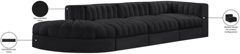 Talia Black Velvet Performance Fabric Upholstered Sectional, 4-Piece (Style 4)