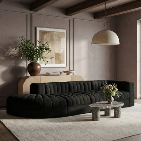 Talia Black Velvet Performance Fabric Upholstered Sectional, 4-Piece (Style 4)
