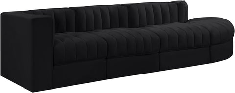 Talia Black Velvet Performance Fabric Upholstered Sectional, 4-Piece (Style 4)