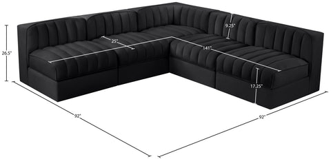 Talia Black Velvet Performance Fabric Upholstered Sectional, 5-Piece